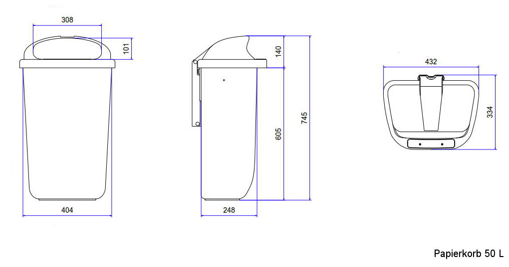 litter bins 50 L Dimensional drawing